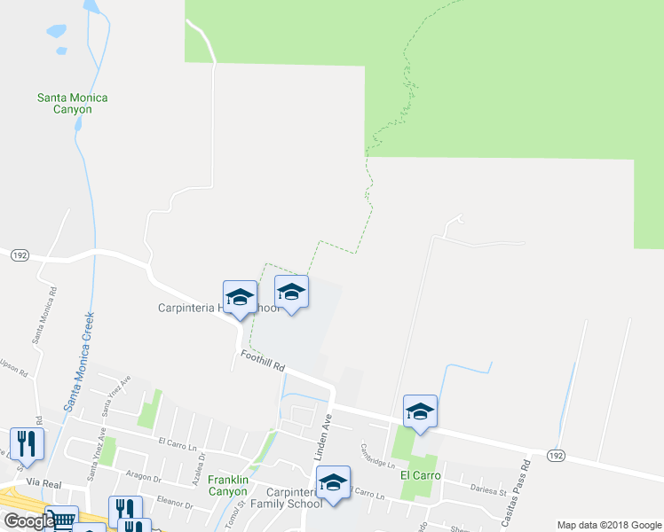 map of restaurants, bars, coffee shops, grocery stores, and more near 4520 Foothill Road in Carpinteria