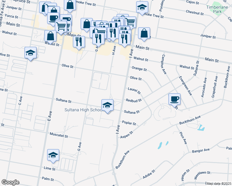 map of restaurants, bars, coffee shops, grocery stores, and more near 8922 I Avenue in Hesperia