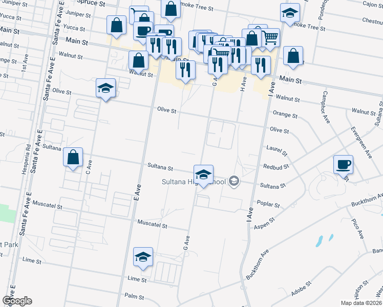 map of restaurants, bars, coffee shops, grocery stores, and more near in Hesperia