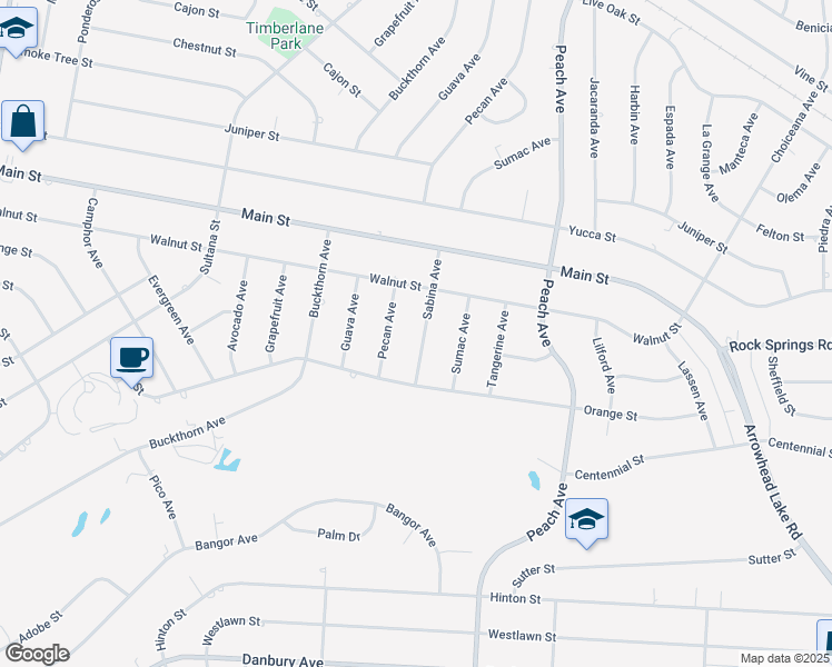 map of restaurants, bars, coffee shops, grocery stores, and more near 8920 Sabina Avenue in Hesperia