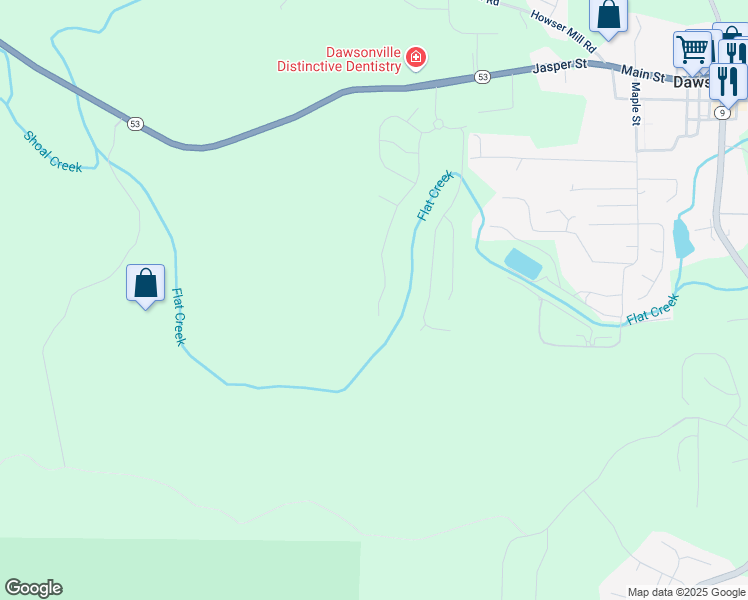 map of restaurants, bars, coffee shops, grocery stores, and more near 434 Flowing Trail in Dawsonville