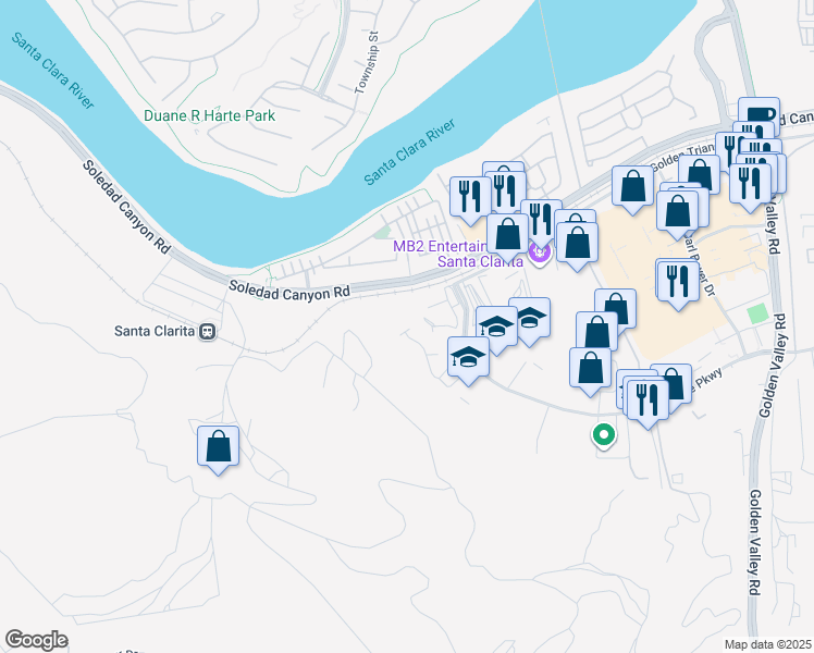 map of restaurants, bars, coffee shops, grocery stores, and more near 21753 Sempra Place in Santa Clarita