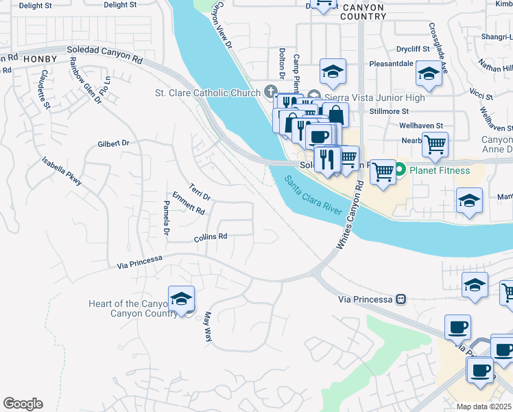 map of restaurants, bars, coffee shops, grocery stores, and more near 26828 Madigan Drive in Santa Clarita