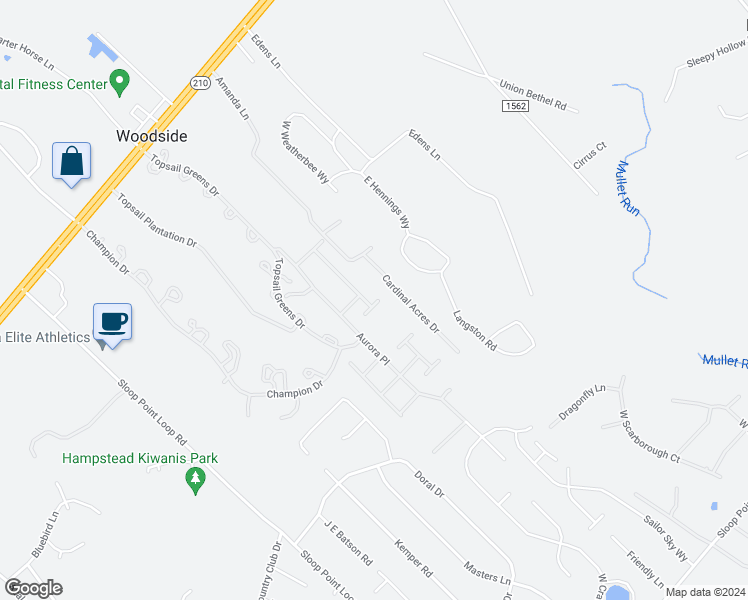 map of restaurants, bars, coffee shops, grocery stores, and more near 35 East Luminous Way in Hampstead