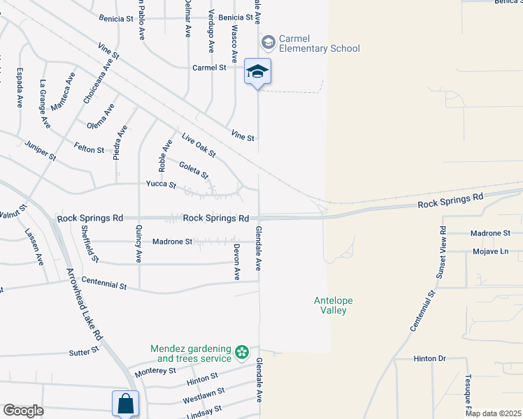 map of restaurants, bars, coffee shops, grocery stores, and more near 8888 Glendale Avenue in Hesperia
