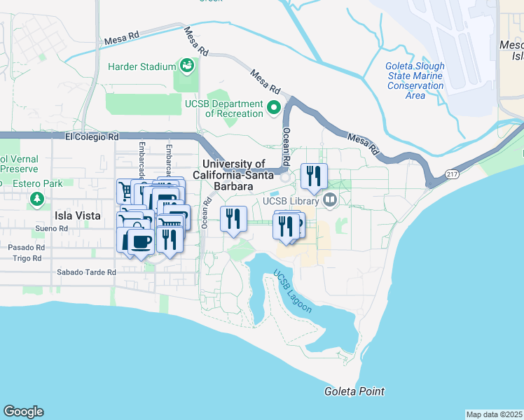 map of restaurants, bars, coffee shops, grocery stores, and more near in Santa Barbara