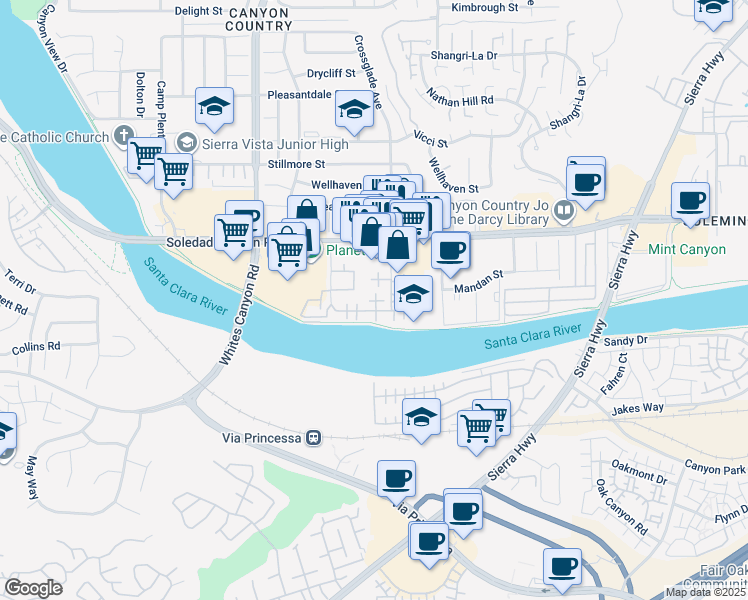 map of restaurants, bars, coffee shops, grocery stores, and more near in Santa Clarita