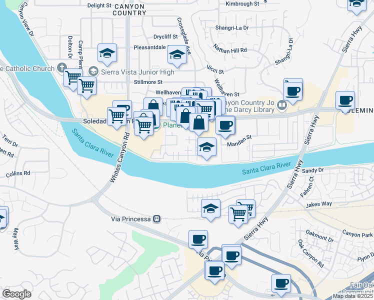 map of restaurants, bars, coffee shops, grocery stores, and more near 27063 Crossglade Avenue in Santa Clarita