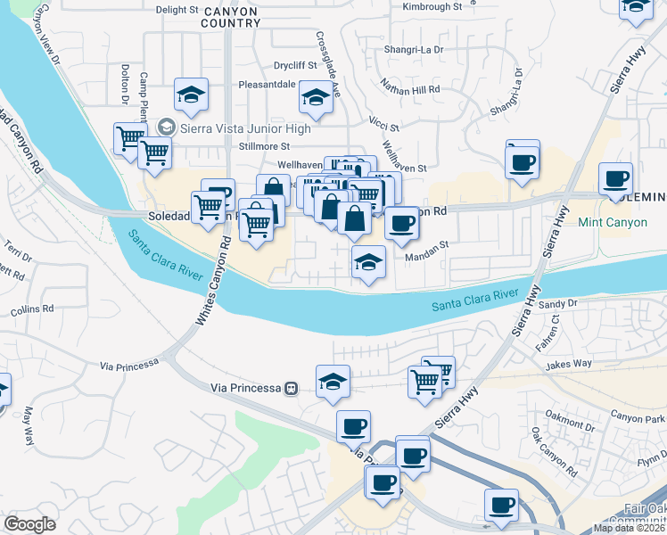 map of restaurants, bars, coffee shops, grocery stores, and more near 27063 Crossglade Avenue in Santa Clarita
