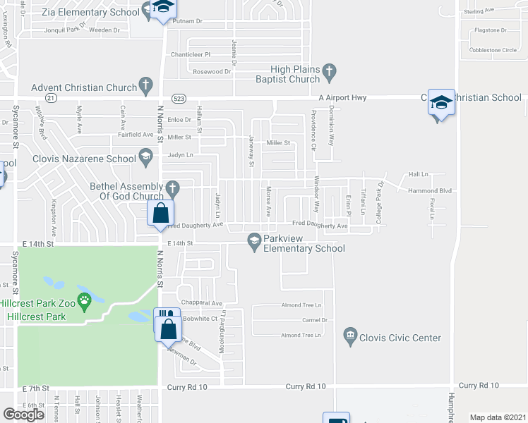 map of restaurants, bars, coffee shops, grocery stores, and more near 1708 Morse Avenue in Clovis