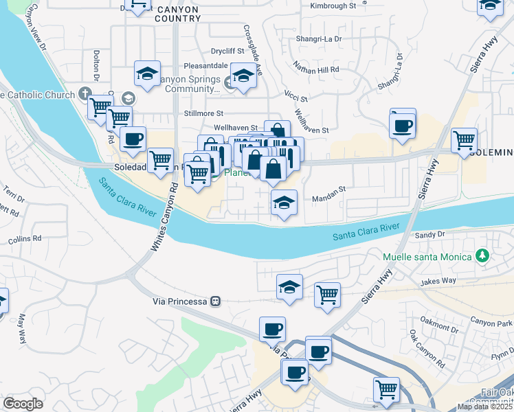 map of restaurants, bars, coffee shops, grocery stores, and more near 27120 Crossglade Avenue in Santa Clarita