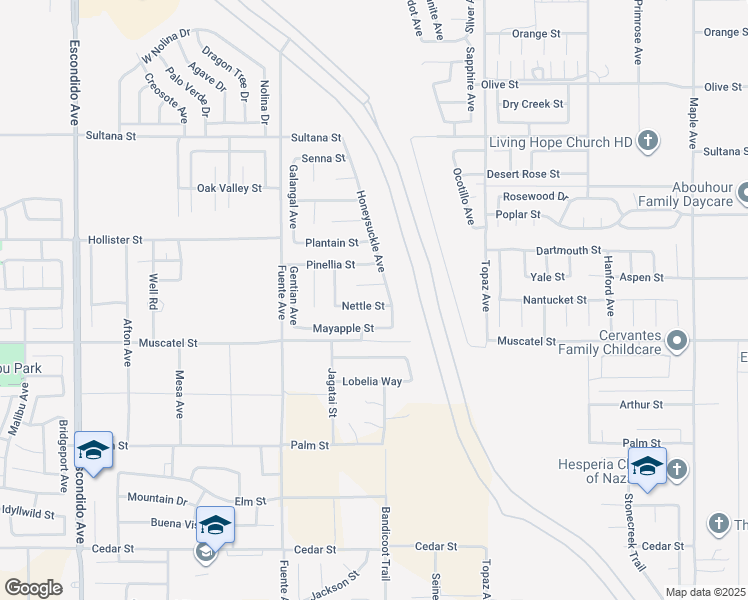 map of restaurants, bars, coffee shops, grocery stores, and more near 13924 Nettle St in Hesperia