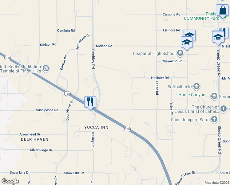 map of restaurants, bars, coffee shops, grocery stores, and more near in Piñon Hills