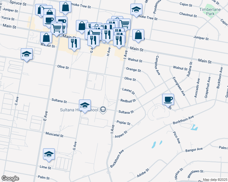map of restaurants, bars, coffee shops, grocery stores, and more near 8914 I Avenue in Hesperia