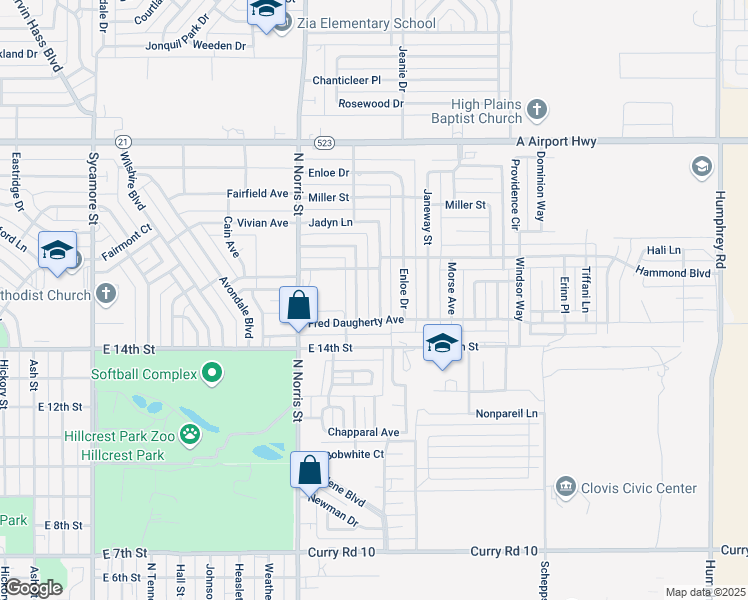 map of restaurants, bars, coffee shops, grocery stores, and more near 2320 Jadyn Lane in Clovis