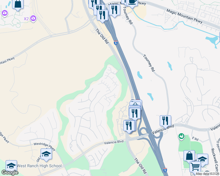 map of restaurants, bars, coffee shops, grocery stores, and more near 27205 Valderrama Drive in Los Angeles County