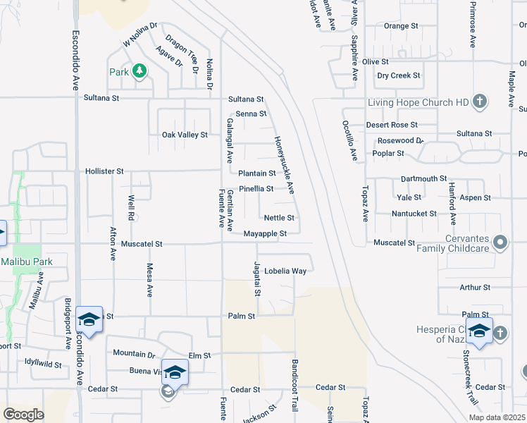 map of restaurants, bars, coffee shops, grocery stores, and more near 8943 Hydrangea Avenue in Hesperia