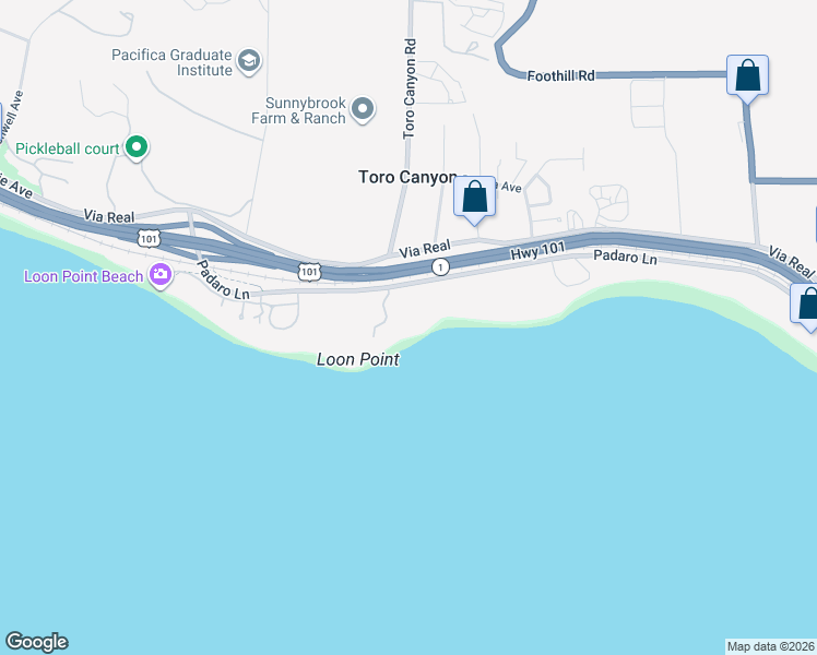 map of restaurants, bars, coffee shops, grocery stores, and more near 3055 Padaro Lane in Carpinteria