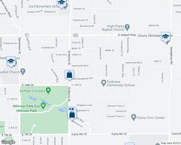 map of restaurants, bars, coffee shops, grocery stores, and more near 2325 Jadyn Lane in Clovis
