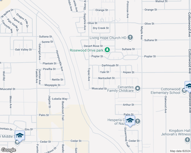 map of restaurants, bars, coffee shops, grocery stores, and more near 14152 Nantucket Street in Hesperia