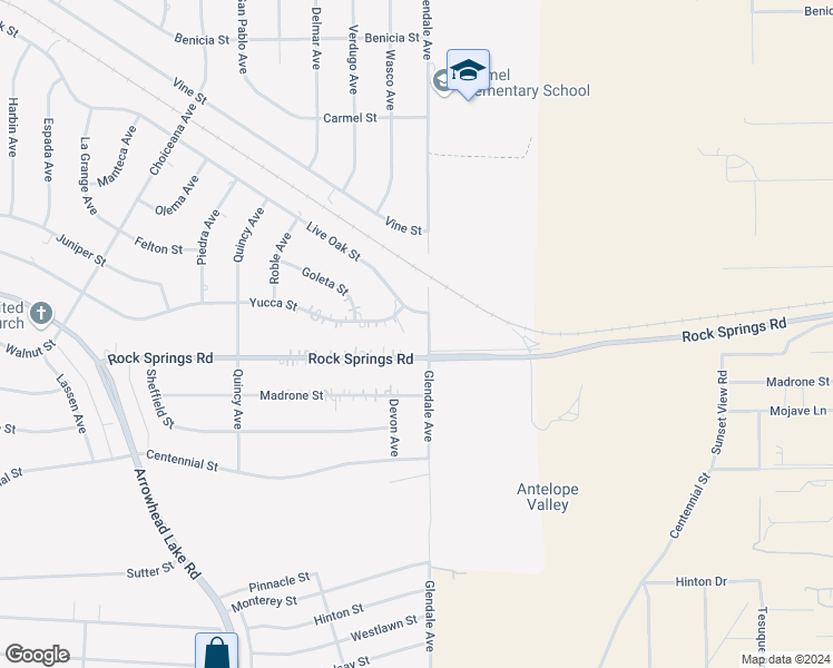 map of restaurants, bars, coffee shops, grocery stores, and more near 8944 Glendale Avenue in Hesperia