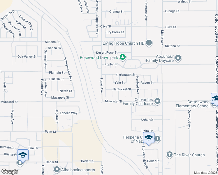 map of restaurants, bars, coffee shops, grocery stores, and more near 14152 Nantucket Street in Hesperia