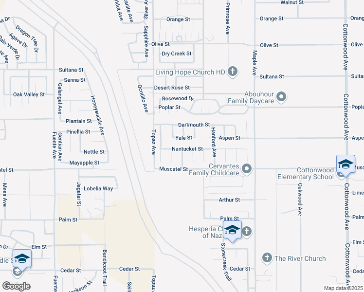 map of restaurants, bars, coffee shops, grocery stores, and more near 14236 Nantucket Street in Hesperia