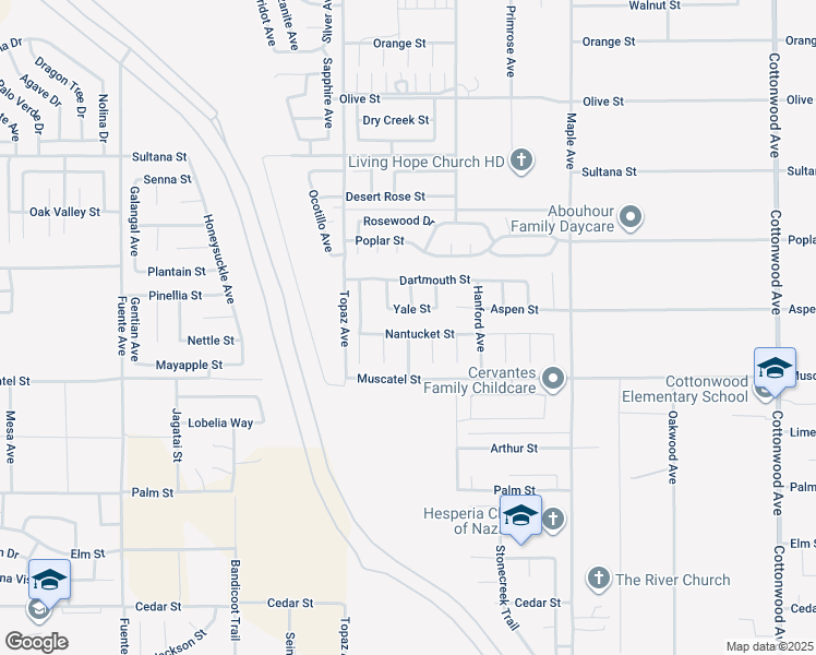 map of restaurants, bars, coffee shops, grocery stores, and more near 14236 Nantucket Street in Hesperia