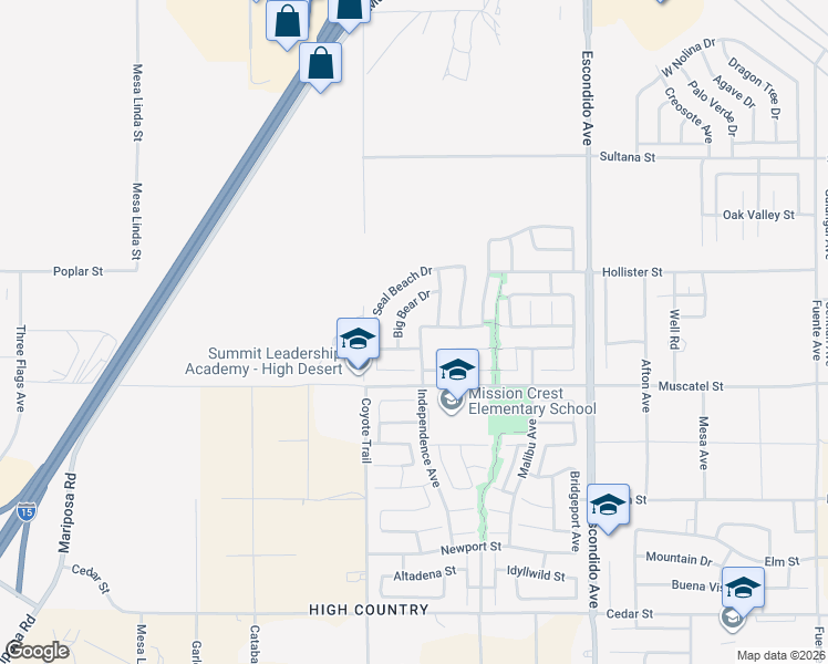 map of restaurants, bars, coffee shops, grocery stores, and more near 8990 Independence Avenue in Hesperia