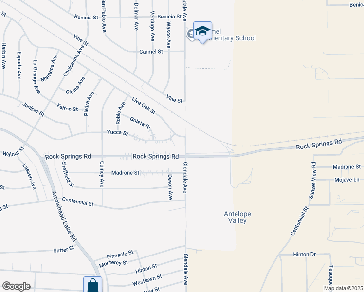 map of restaurants, bars, coffee shops, grocery stores, and more near 8944 Glendale Avenue in Hesperia