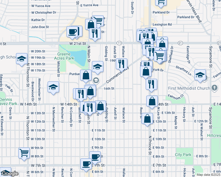 map of restaurants, bars, coffee shops, grocery stores, and more near 1613 Axtell Street in Clovis