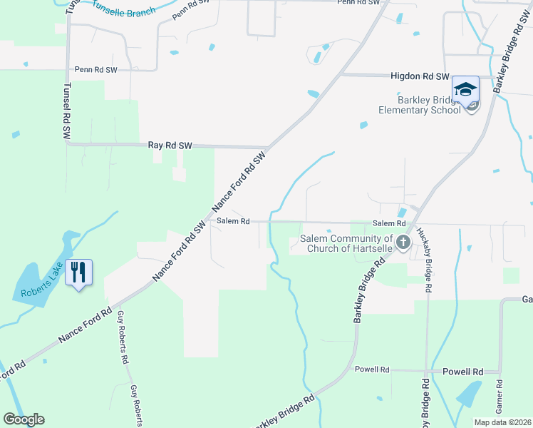 map of restaurants, bars, coffee shops, grocery stores, and more near 1304 Nance Ford Road Southwest in Hartselle