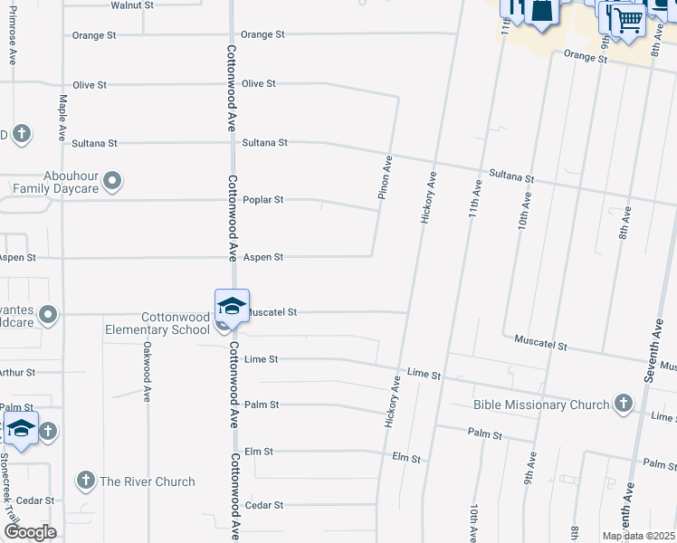 map of restaurants, bars, coffee shops, grocery stores, and more near 15143 Aspen Street in Hesperia