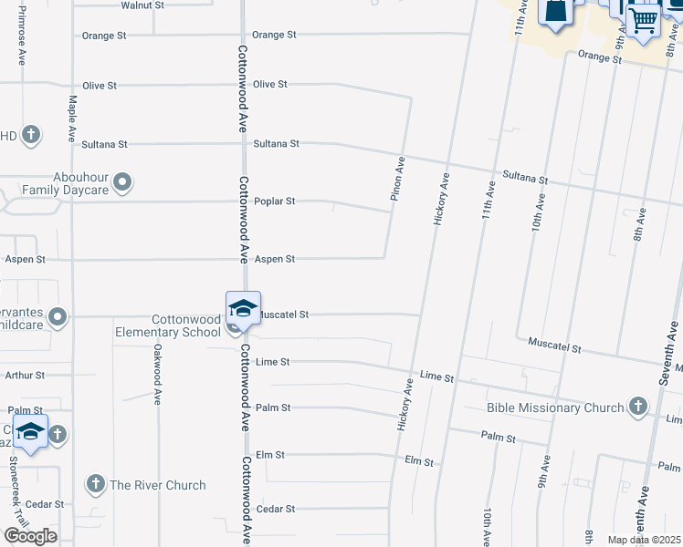 map of restaurants, bars, coffee shops, grocery stores, and more near 15123 Aspen Street in Hesperia