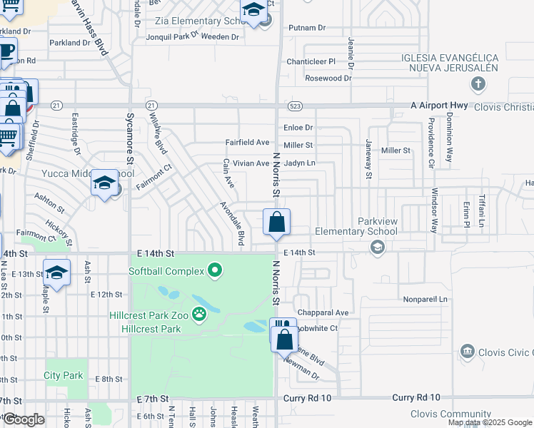 map of restaurants, bars, coffee shops, grocery stores, and more near 2124 Circlewood Place in Clovis