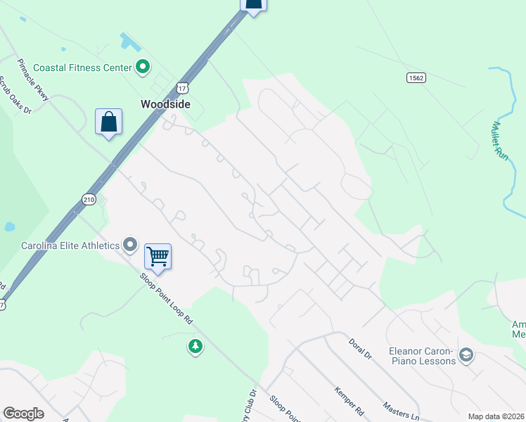 map of restaurants, bars, coffee shops, grocery stores, and more near 601 Harpoon Court in Hampstead