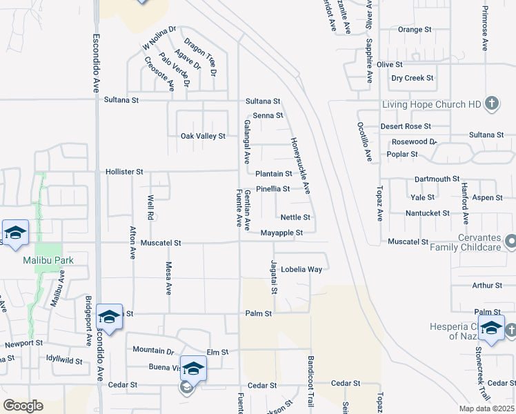 map of restaurants, bars, coffee shops, grocery stores, and more near 8954 Grindella Court in Hesperia