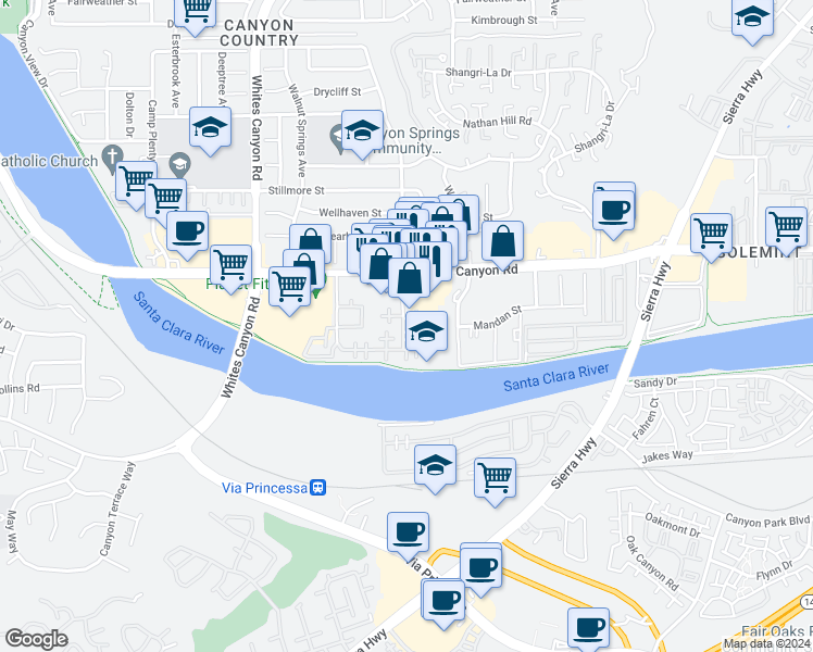 map of restaurants, bars, coffee shops, grocery stores, and more near 27120 Crossglade Avenue in Santa Clarita