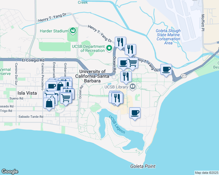 map of restaurants, bars, coffee shops, grocery stores, and more near in Santa Barbara