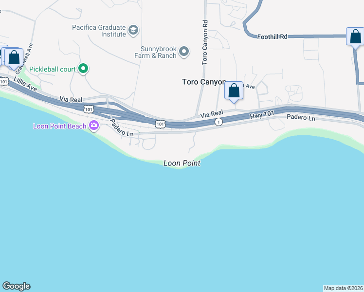 map of restaurants, bars, coffee shops, grocery stores, and more near 2937 Padaro Lane in Carpinteria