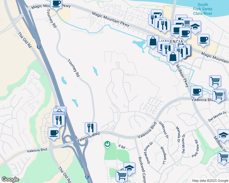 map of restaurants, bars, coffee shops, grocery stores, and more near 24811 Los Altos Drive in Santa Clarita