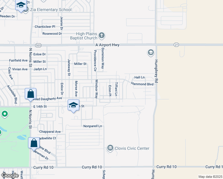 map of restaurants, bars, coffee shops, grocery stores, and more near 1717 Erinn Place in Clovis