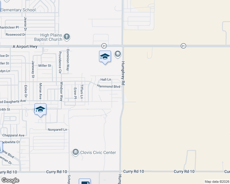 map of restaurants, bars, coffee shops, grocery stores, and more near 2929 Hammond Boulevard in Clovis