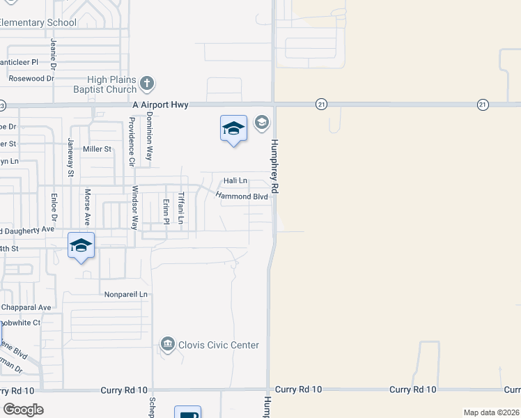 map of restaurants, bars, coffee shops, grocery stores, and more near 3017 Hammond Boulevard in Clovis