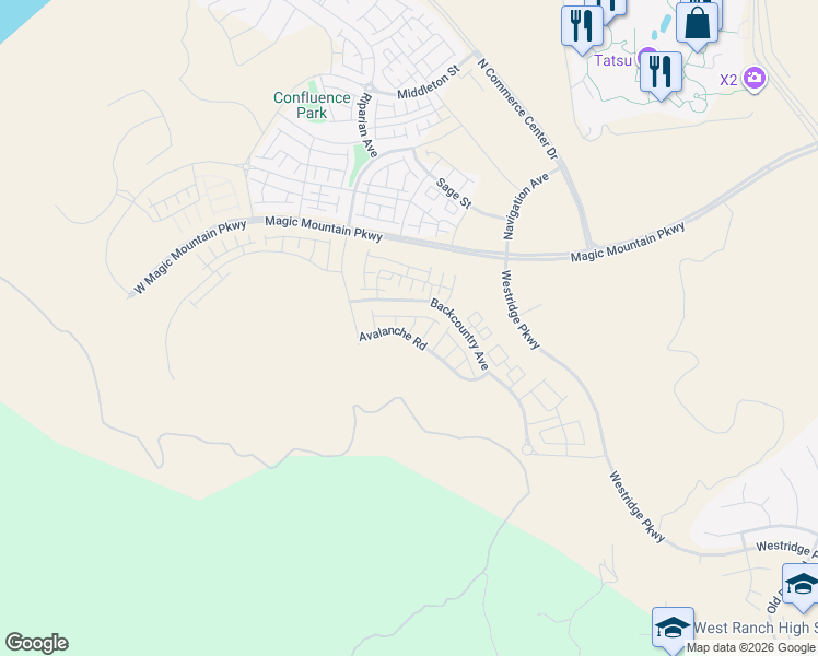 map of restaurants, bars, coffee shops, grocery stores, and more near 25900 Feedmill Road in Los Angeles County
