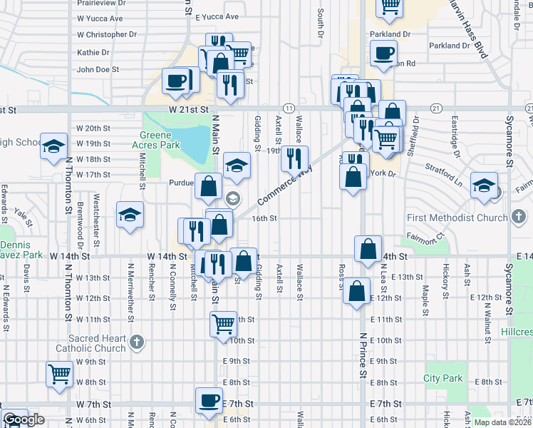 map of restaurants, bars, coffee shops, grocery stores, and more near 220 Commerce Way in Clovis