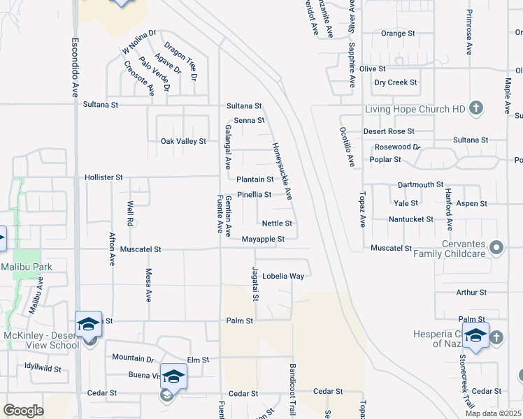 map of restaurants, bars, coffee shops, grocery stores, and more near 8987 Hydrangea Avenue in Hesperia