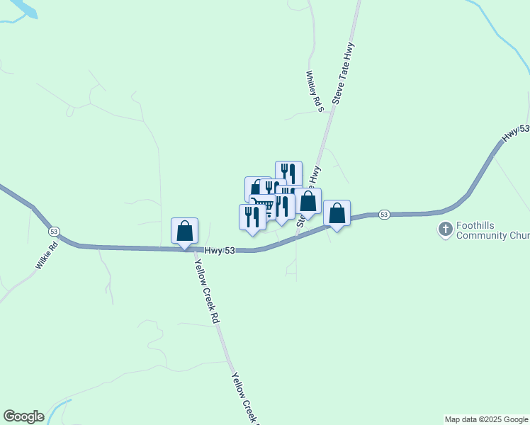 map of restaurants, bars, coffee shops, grocery stores, and more near 0 Foothills Parkway in Marble Hill
