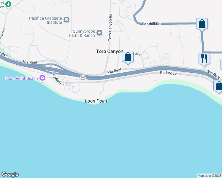 map of restaurants, bars, coffee shops, grocery stores, and more near 3055 Padaro Lane in Carpinteria