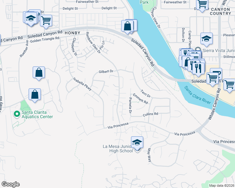 map of restaurants, bars, coffee shops, grocery stores, and more near 20003 Nutcracker Place in Santa Clarita